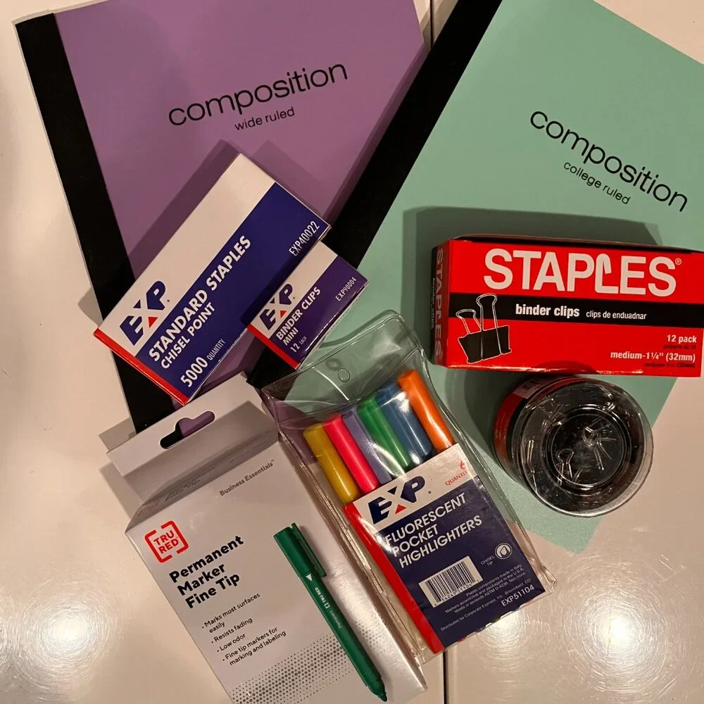 Office Supplies - Mixed Lot - Notebooks, Pens,  Binder‎ Clips, Staples -NEW